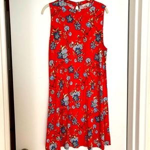 LOFT Red Floral High Neck Swing Dress. Size L